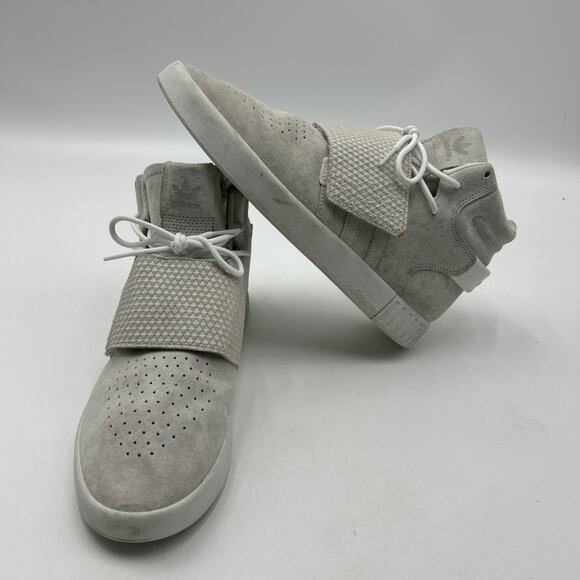 Adidas Tubular Invader Strap Men\'s Size 12 Off White BB5038 Hi Top Sneakers